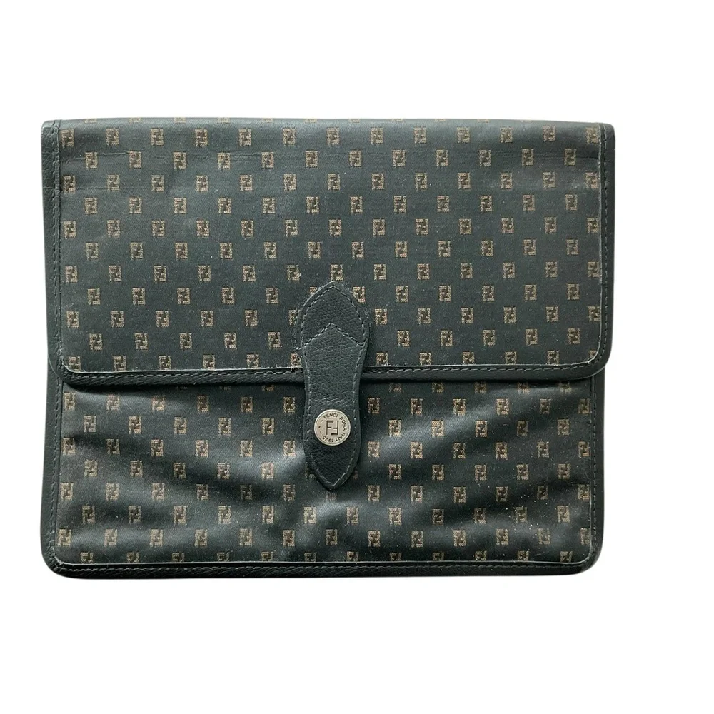 Fendi Zucca FF Mini Clutch Pouch Brown Canvas Leather Y2K Vintage Italy